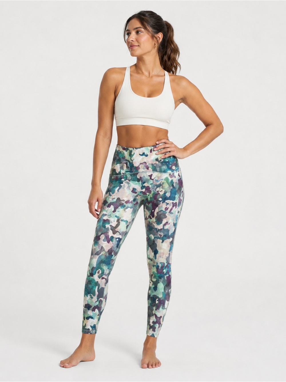 SPANX Teal, Purple & Cream Camo High-Waist Leggings